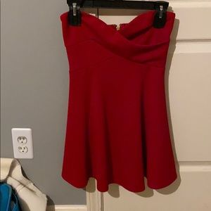 Red strapless dress